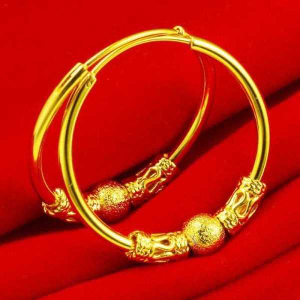 24K Gold Filled Beads Hoop Earrings Set For Women 6