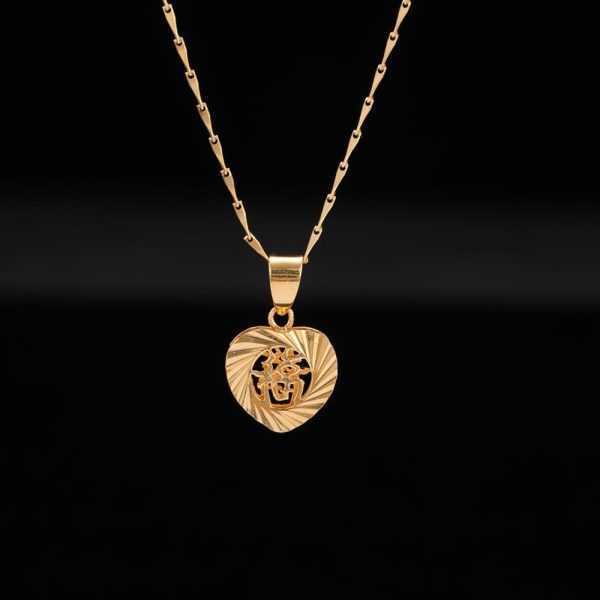 24K Gold Filled Chunky Heart Blessing Statement Pendants With Lucky Chokers Collar Chain Necklace 4