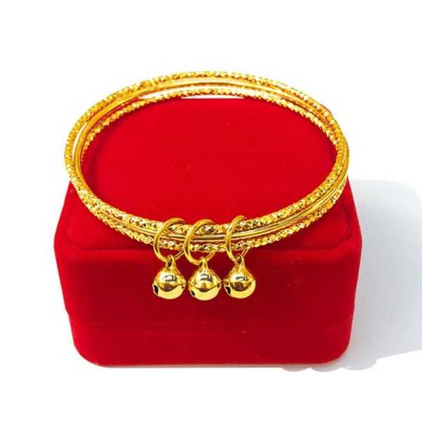 24K Gold Plated 3 Round Loops Charm Bangle For Women