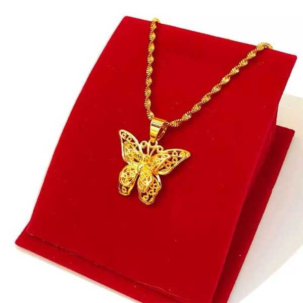 24K Gold Plated Butterfly Charm Pendant with Collier Femme Chain Necklace For Women 2