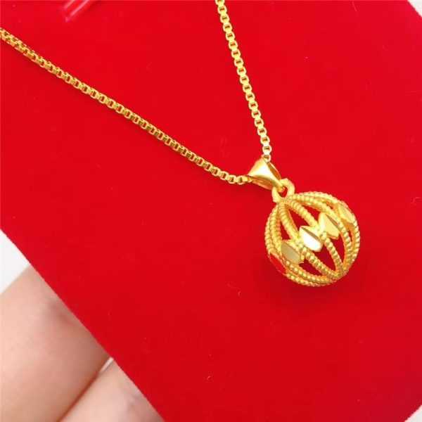 24K Gold Plated Charm Hollow Ball Bead Pendant With Box Chain Necklace For Women 5