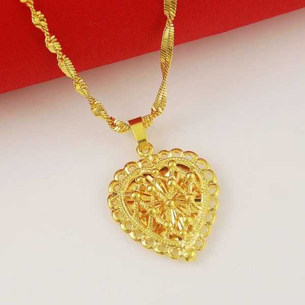 24K Gold Plated Exquisite Heart Pendant With Strand Chain Necklaces for Women
