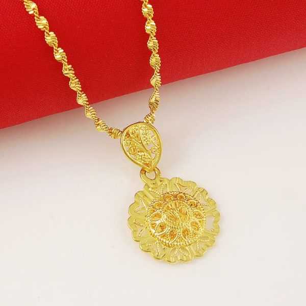 24K Gold Plated Exquisite Round Design Pendant With Twisted Chain Necklaces for Women