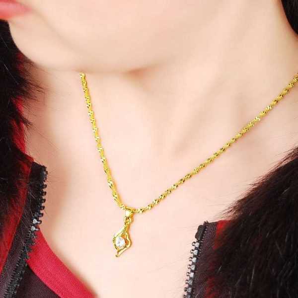24K Gold Plated Flower Design Necklace with WaterDrop Chain for Women