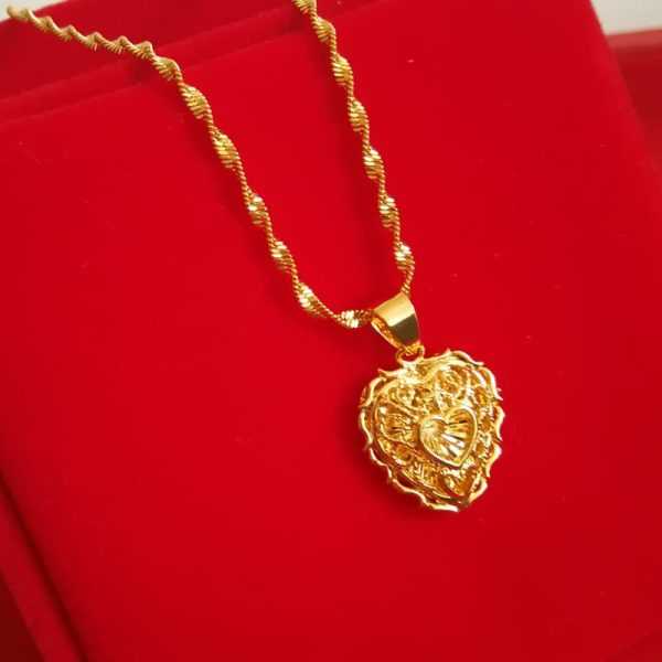 24K Gold Plated Heart Lock Pendant with Water Wave Chain Necklace for Women