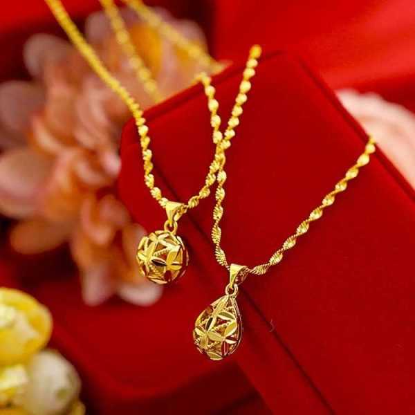 24K Gold Plated Hollow Ball Collier Femme Pendant Necklaces for Women 1