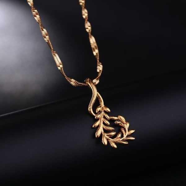 24K Gold Plated Olive Branch Statement Pendant with Chokers Collar WaterWave Chain Necklaces for Women 2