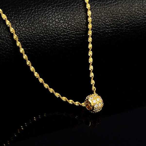 24K Gold Plated Round Circles Charm Pendant with Water Wave Chain Necklace For Women 2