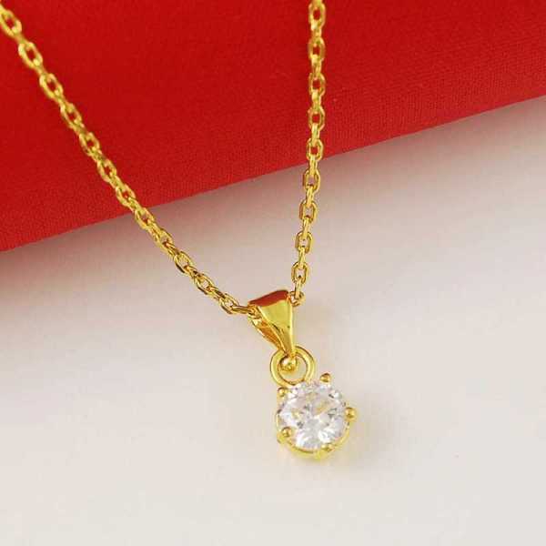 24K Gold Plated Round Crystal Pendant with Link Chain Necklace For Women 2