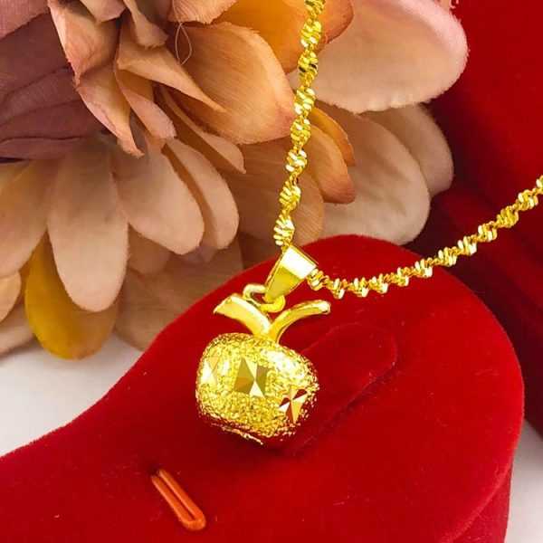 24K Plated Gold Apple Pendant with Chains Collier Choker Necklace For Women