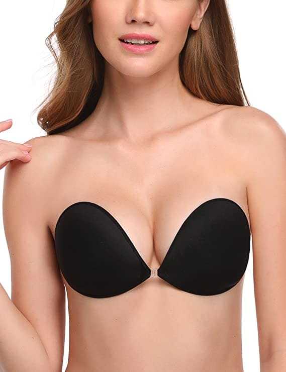 Adhesive Bra Reusable Strapless Self Silicone Push up Invisible Sticky Bras for Backless Dress Black