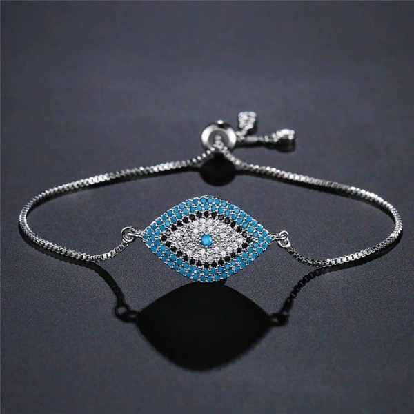 Turkish Silver Blue Charm Lucky Eye Pave Bracelet For Female