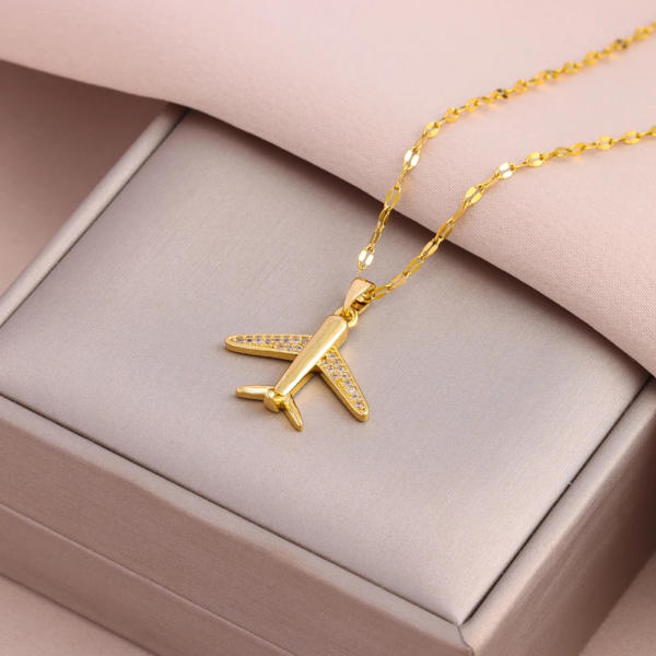 18K Gold Plated Airplane Pendant with Clavicle Chain Necklaces For Women 2