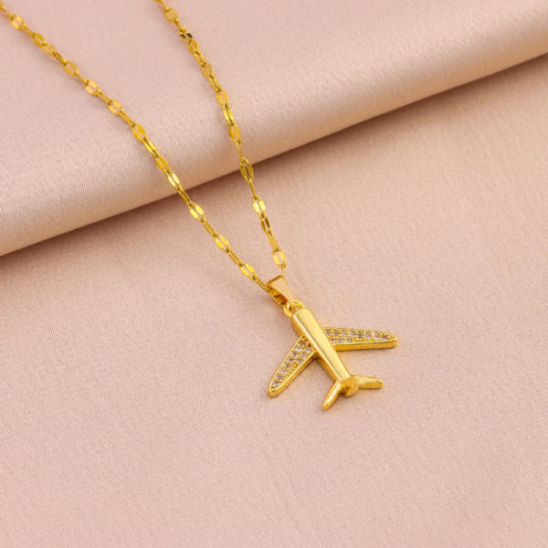 18K Gold Plated Airplane Pendant with Clavicle Chain Necklaces For Women 3