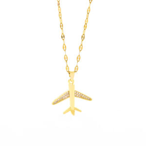 18K Gold Plated Airplane Pendant with Clavicle Chain Necklaces For Women