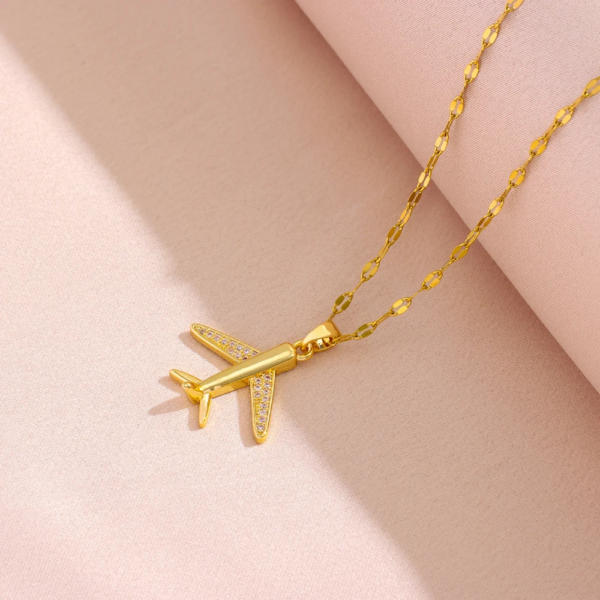 18K Gold Plated Airplane Pendant with Clavicle Chain Necklaces For Women 4