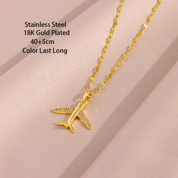 18K Gold Plated Airplane Pendant with Clavicle Chain Necklaces For Women 5