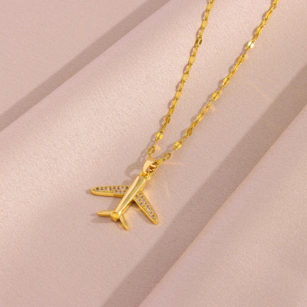 18K Gold Plated Airplane Pendant with Clavicle Chain Necklaces For Women 6