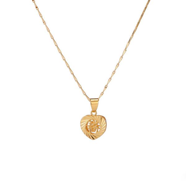 24K Gold Filled Chunky Heart Blessing Statement Pendants With Lucky Chokers Collar Chain Necklace