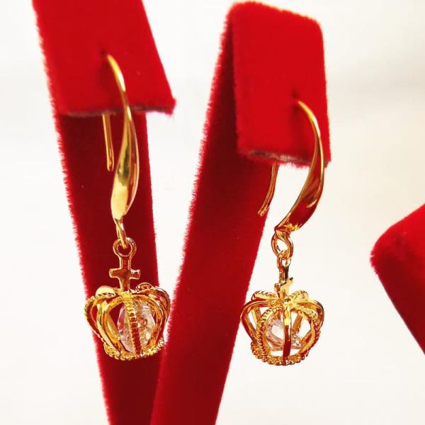 24K Gold Filled Crown Drop Earrings For Women 4