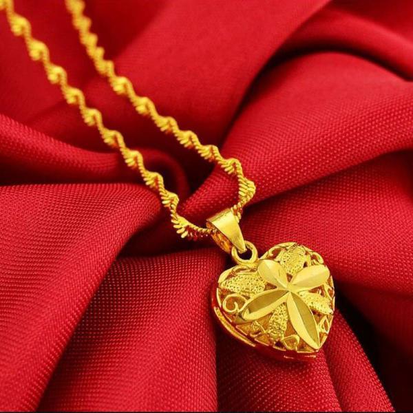 24K Gold Filled Heart Curved Pendant With Link Chain 45CM Necklace For Women 2