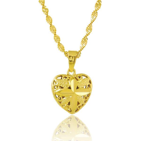 24K Gold Filled Heart Curved Pendant With Link Chain 45CM Necklace For Women