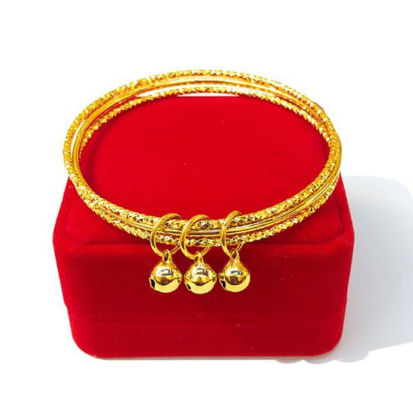 24K Gold Plated 3 Round Loops Charm Bangle For Women 2