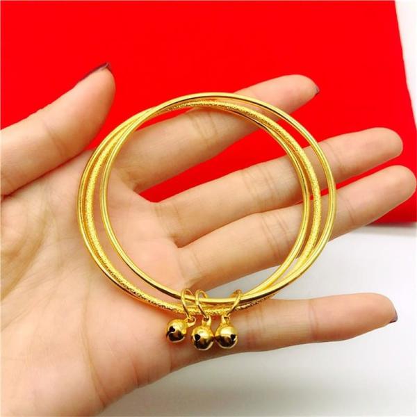 24K Gold Plated 3 Round Loops Charm Bangle For Women 4