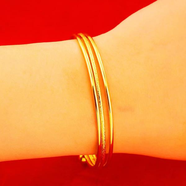 24K Gold Plated 3 Round Loops Charm Bangle For Women 5