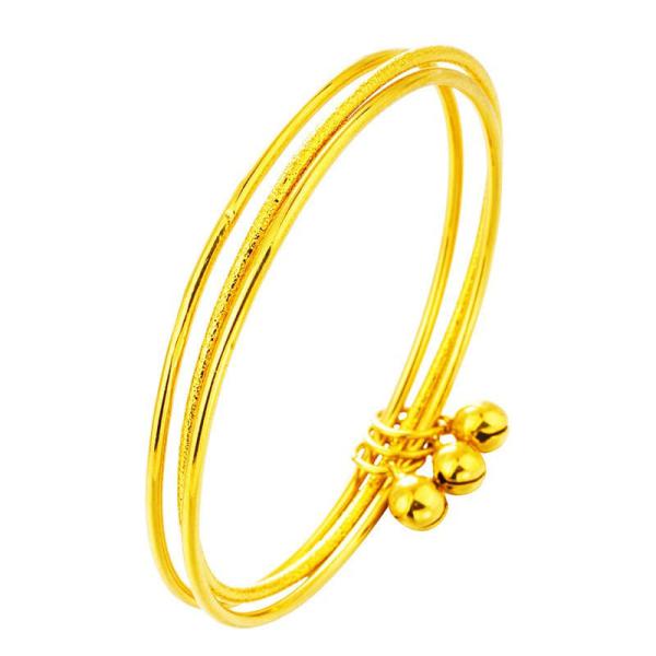 24K Gold Plated 3 Round Loops Charm Bangle For Women