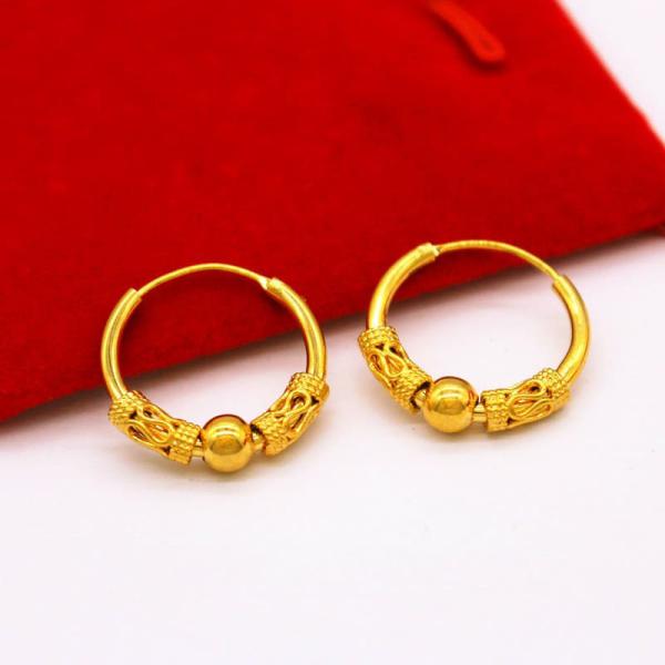 24K Gold Plated Beads Round Hoop Earrings Set For Women 2