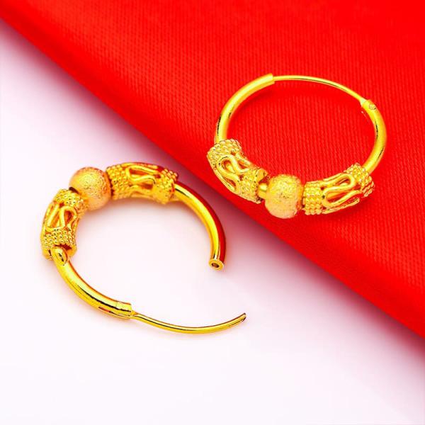 24K Gold Plated Beads Round Hoop Earrings Set For Women 3