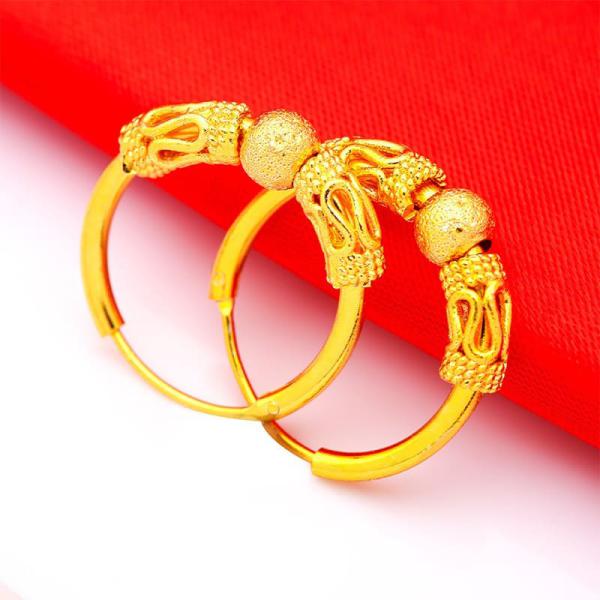 24K Gold Plated Beads Round Hoop Earrings Set For Women