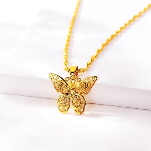 24K Gold Plated Butterfly Charm Pendant with Collier Femme Chain Necklace For Women 3