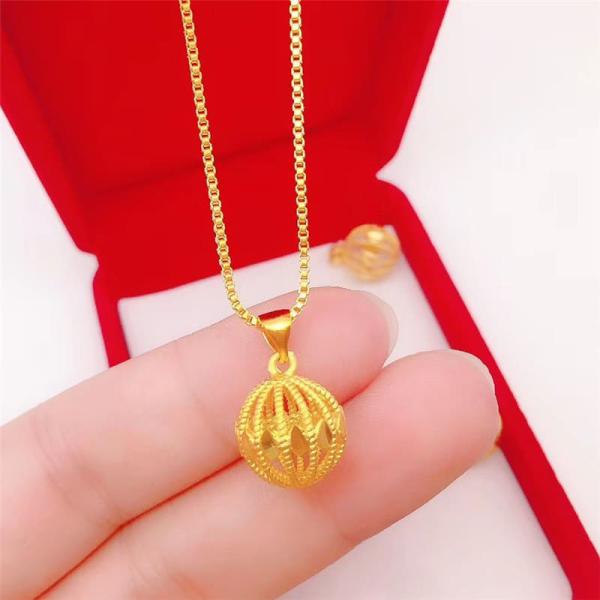 24K Gold Plated Charm Hollow Ball Bead Pendant With Box Chain Necklace For Women 2