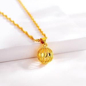 24K Gold Plated Charm Hollow Ball Bead Pendant With Box Chain Necklace For Women