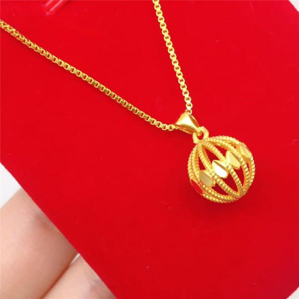 24K Gold Plated Charm Hollow Ball Bead Pendant With Box Chain Necklace For Women 4