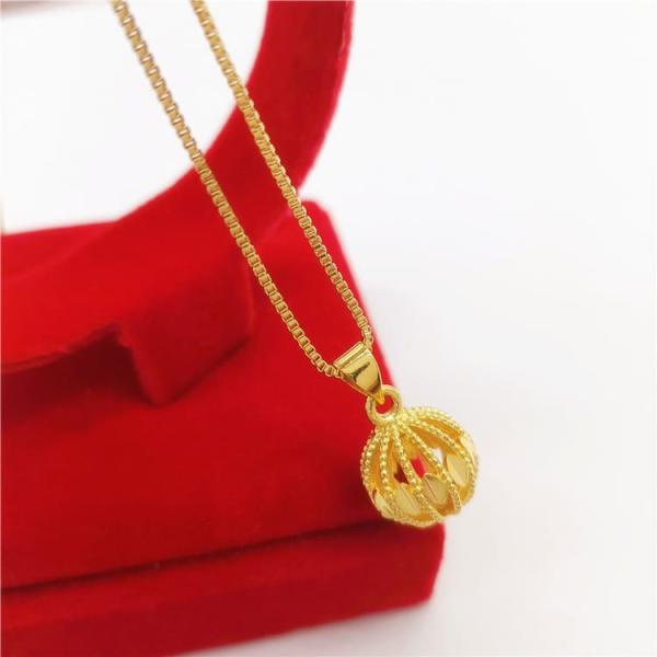 24K Gold Plated Charm Hollow Ball Bead Pendant With Box Chain Necklace For Women 5