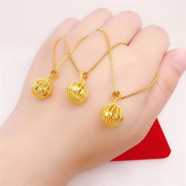 24K Gold Plated Charm Hollow Ball Bead Pendant With Box Chain Necklace For Women 6