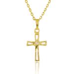 24K Gold Plated Cross Pendant With Twisted Chain Necklace For Unisex