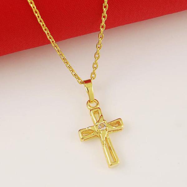 24K Gold Plated Cross Pendant With Twisted Chain Necklace For Unisex 2