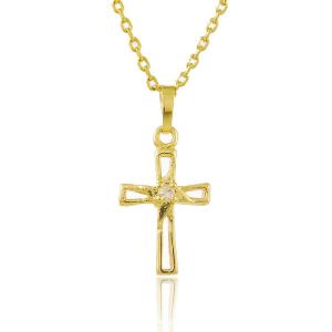 24K Gold Plated Cross Pendant With Twisted Chain Necklace For Unisex