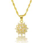 24K Gold Plated Crystal Flower Pendant With WaterWave Chain for Women