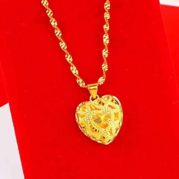 24K Gold Plated Exquisite Charm Round Heart Pendant With Twisted Chain Necklace For Women 2