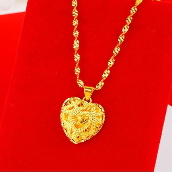 24K Gold Plated Exquisite Charm Round Heart Pendant With Twisted Chain Necklace For Women 3