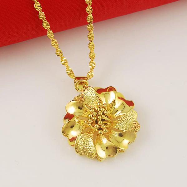 24K Gold Plated Exquisite Flower Pendant with Twisted Chain Necklace For Women 2
