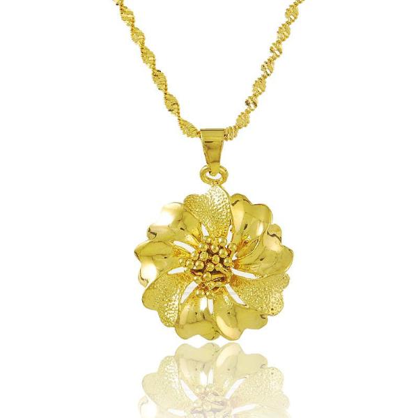24K Gold Plated Exquisite Flower Pendant with Twisted Chain Necklace For Women