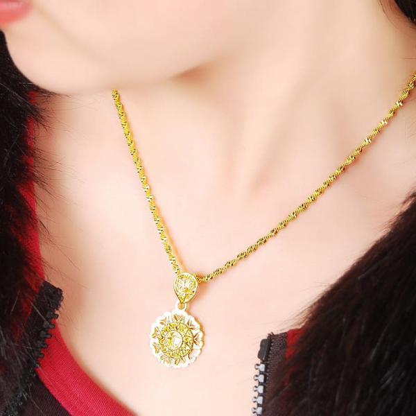 24K Gold Plated Exquisite Round Design Pendant With Twisted Chain Necklaces for Women 3