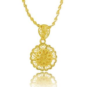 24K Gold Plated Exquisite Round Design Pendant With Twisted Chain Necklaces for Women