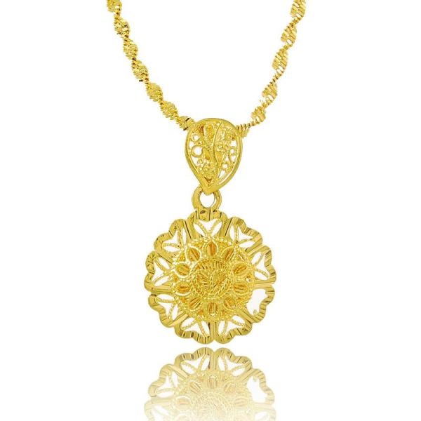 24K Gold Plated Exquisite Round Design Pendant With Twisted Chain Necklaces for Women